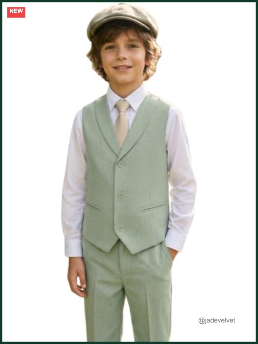Boys Linen Suit 4 Piece Tuxedo Set Vest Pants Shirt Tie Formal Wedding Outfit